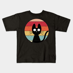 Retro Black Cat Lover Vintage Style Cats Cute Kitty Gift Kids T-Shirt